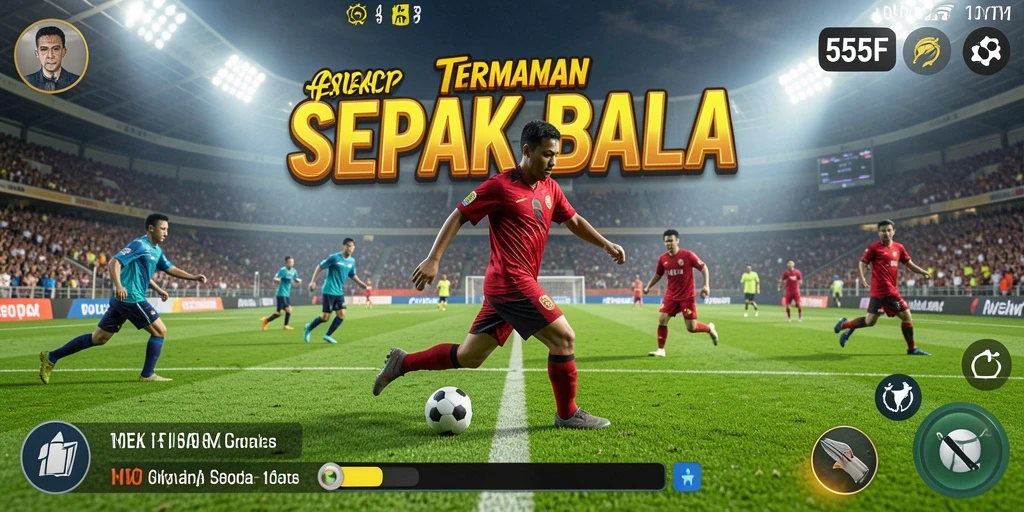 Tangkapan layar 555F menampilkan aksi permainan sepak bola yang mendebarkan.
