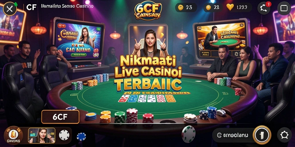 Screenshot gameplay <strong>6CF</strong> menunjukkan suasana live casino yang interaktif.