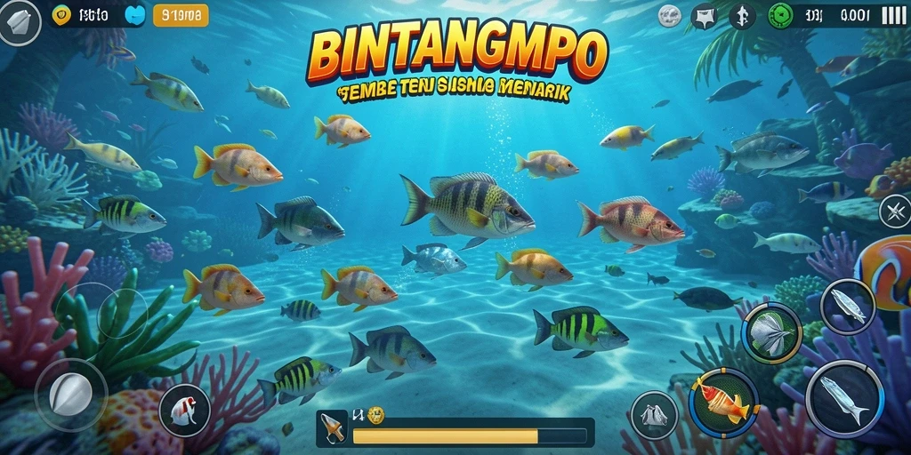 Screenshot gameplay BINTANGMPO yang menampilkan aksi menembak ikan.