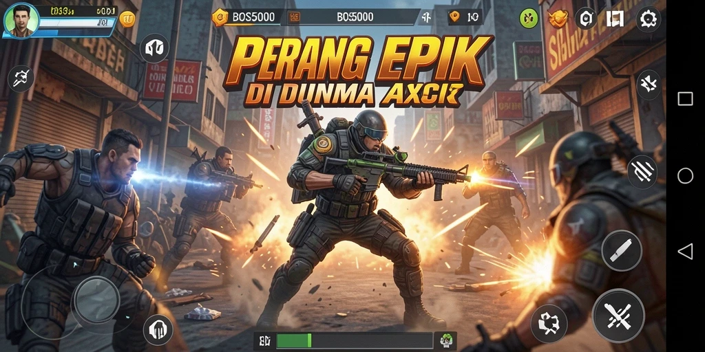 Screenshot gameplay mendebarkan dari BOS5000 saat pertarungan berlangsung.