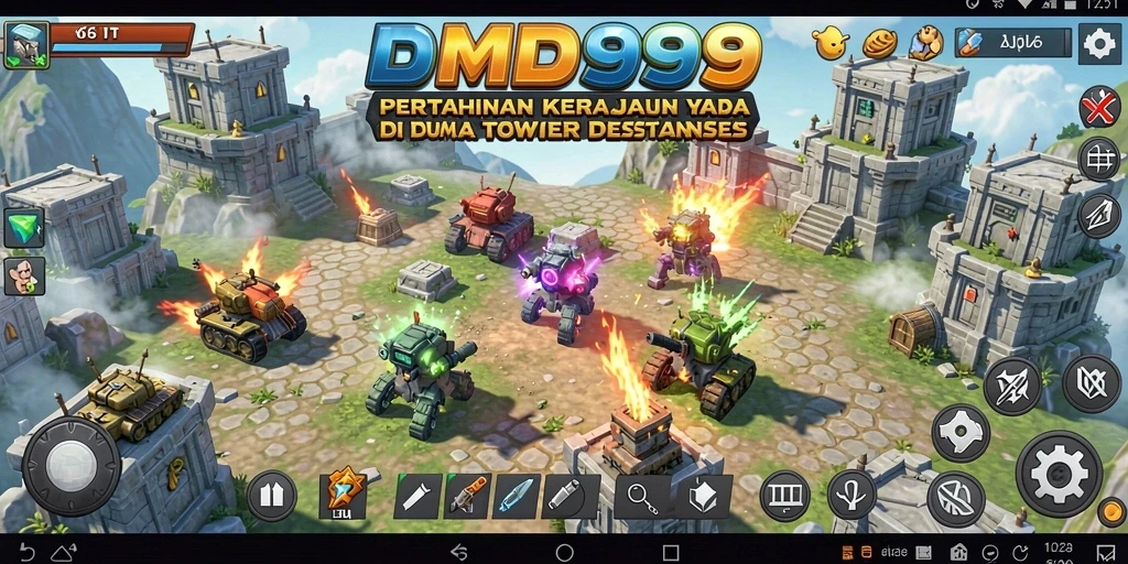 Screenshot DMD999 menampilkan aksi mendebarkan dalam Tower Defense.