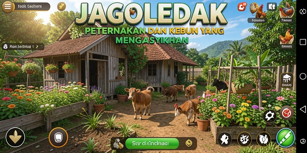 Gameplay menampilkan peternakan yang subur dan aktivitas bertani.
