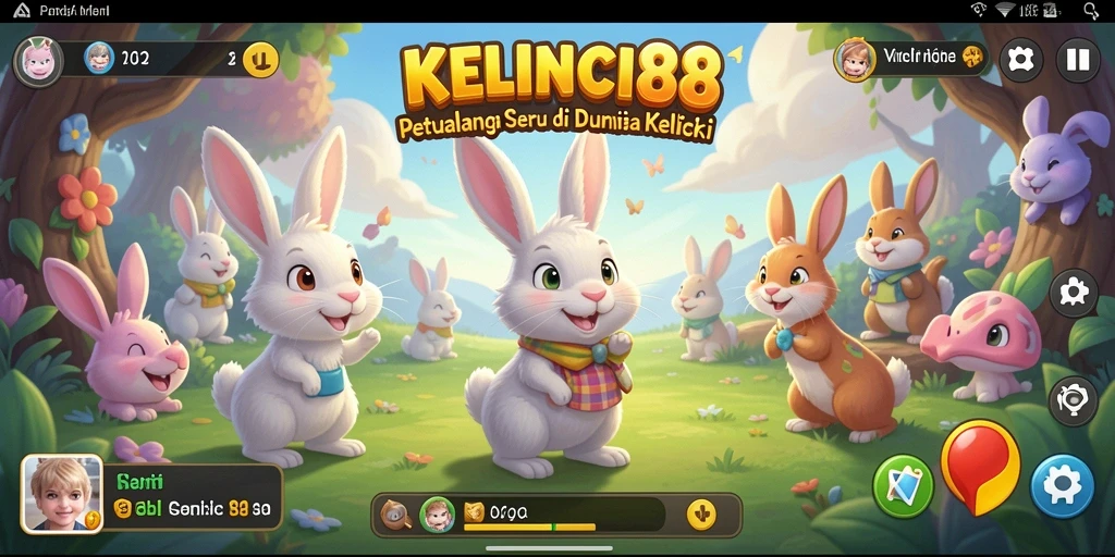Tampilan gameplay yang menyenangkan dengan kelinci yang lucu.