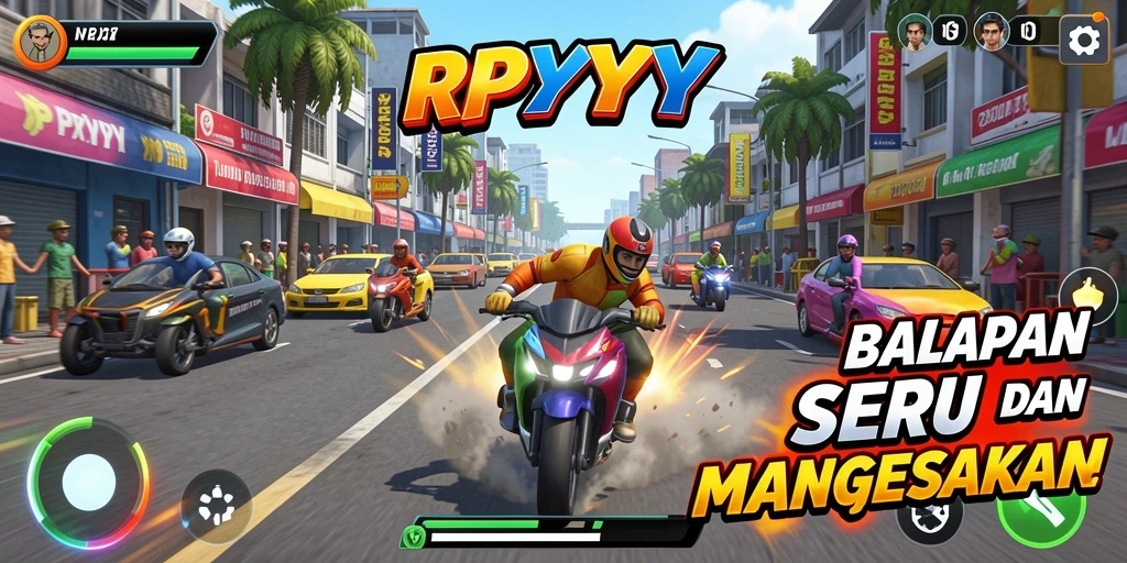 Tampilan gameplay seru dengan mobil balap yang mendebarkan.