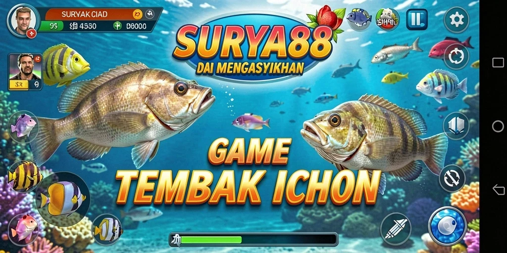 Screenshot SURYA88 menampilkan aksi menembak ikan yang seru.