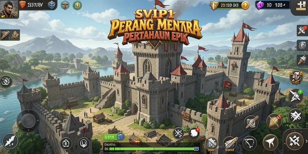 Screenshot gameplay SVIP1 yang menampilkan serangan menara pertahanan.