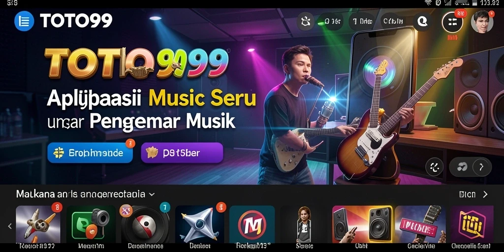 Screenshot utama TOTO99 menampilkan antarmuka musik yang interaktif.